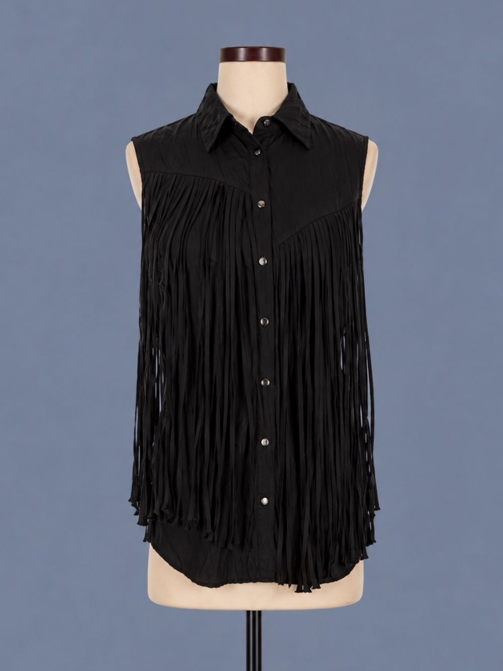 Blank NYC Black Fringe Sleeveless Button-Down Shirt – Size XS NWT